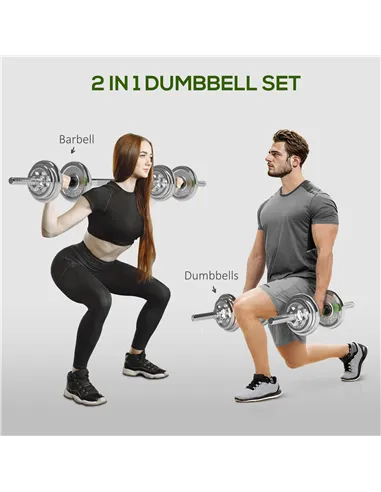 SPORTNOW 20kg 2-in-1 Barbell and Dumbbell Set, with Non-Slip Handle, for Weight Lifting, Training Home Gym