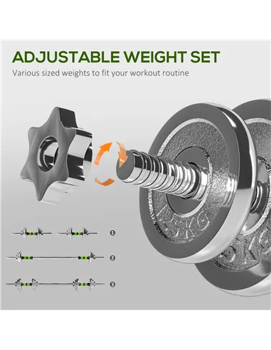 SPORTNOW 20kg 2-in-1 Barbell and Dumbbell Set, with Non-Slip Handle, for Weight Lifting, Training Home Gym