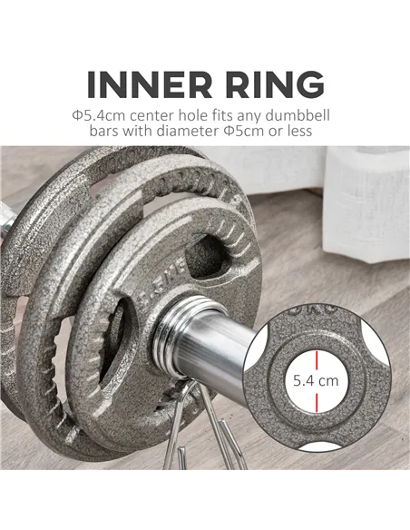HOMCOM Set of 6 Cast Iron Olympic Weight for 2"/5cm Hole Dumbbell Handle Bar 35kg Dumbbell Plates Barbell Weight 2 x 5kg, 2 x 2.