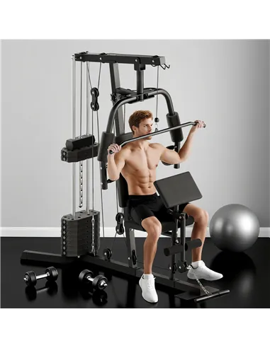 HOMCOM Multi-Exercise Gym Station, with 45kg Weight Stack, for Full Body Workout
