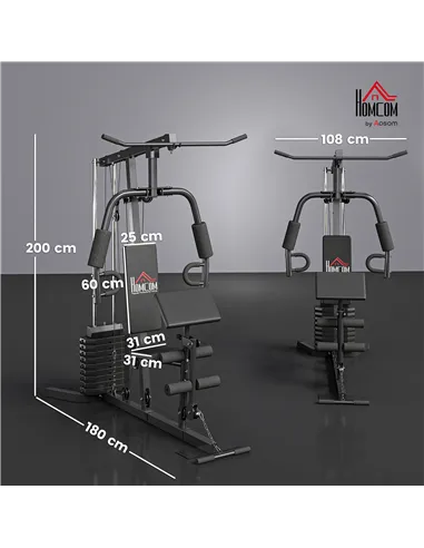 HOMCOM Multi-Exercise Gym Station, with 45kg Weight Stack, for Full Body Workout
