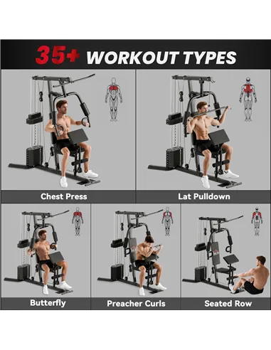 HOMCOM Multi-Exercise Gym Station, with 45kg Weight Stack, for Full Body Workout