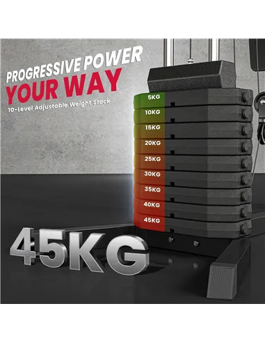 HOMCOM Multi-Exercise Gym Station, with 45kg Weight Stack, for Full Body Workout