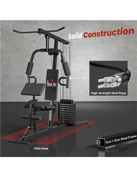 HOMCOM Multi-Exercise Gym Station, with 45kg Weight Stack, for Full Body Workout