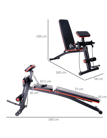 HOMCOM Foldable Weight Bench, Adjustable Strength Training Sit Up Ab Bench, Incline/Decline, Red