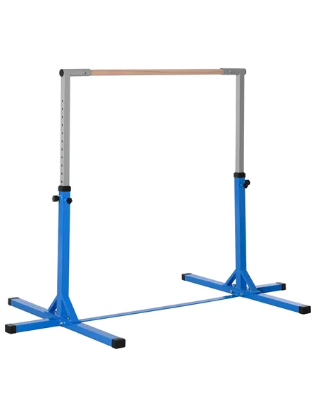 HOMCOM Height Adjustable Gymnastics Horizontal Bar for Kids, Children Junior Kip High Bar Fitness, Blue