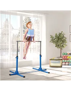 HOMCOM Height Adjustable Gymnastics Horizontal Bar for Kids, Children Junior Kip High Bar Fitness, Blue 2