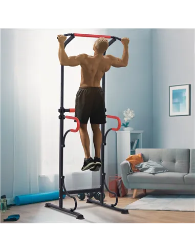 HOMCOM Steel Multi-Use Exercise Power Tower Pull Up Station Adjustable Height W/ Grips