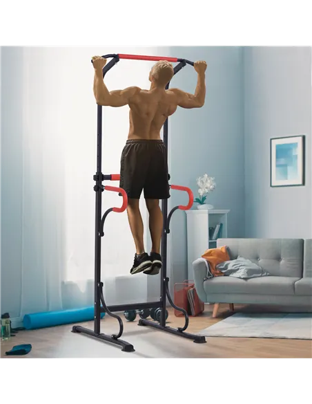 HOMCOM Steel Multi-Use Exercise Power Tower Pull Up Station Adjustable Height W/ Grips