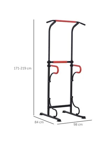 HOMCOM Steel Multi-Use Exercise Power Tower Pull Up Station Adjustable Height W/ Grips