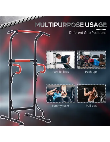 HOMCOM Steel Multi-Use Exercise Power Tower Pull Up Station Adjustable Height W/ Grips