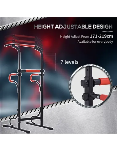 HOMCOM Steel Multi-Use Exercise Power Tower Pull Up Station Adjustable Height W/ Grips