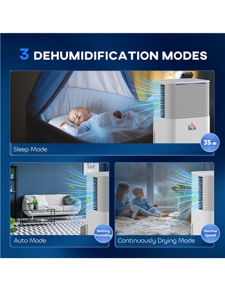 HOMCOM 10L/Day 2000ML Portable Quiet Dehumidifier for Home Laundry Room Bedroom Basement, Electric Moisture Air De-Humidifier wi