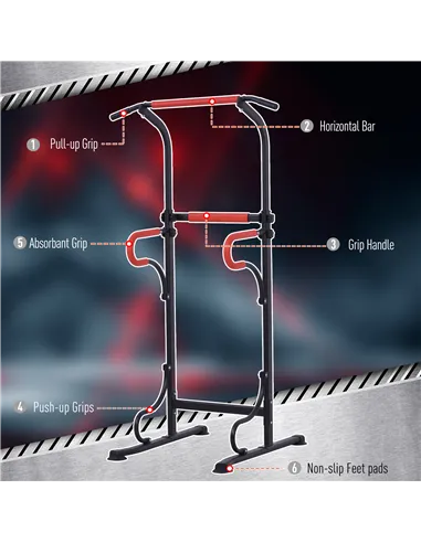 HOMCOM Steel Multi-Use Exercise Power Tower Pull Up Station Adjustable Height W/ Grips