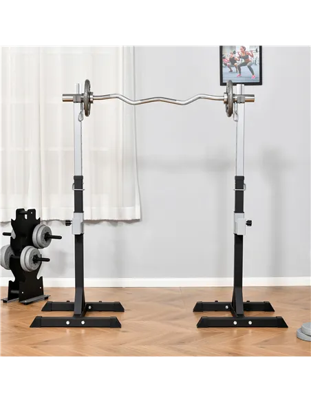 HOMCOM Barbell Squat Rack Adjustable Weight Lifting Bench Max Load 150kg Gym Fitness Strength Training Push up Dip Stand with Wh