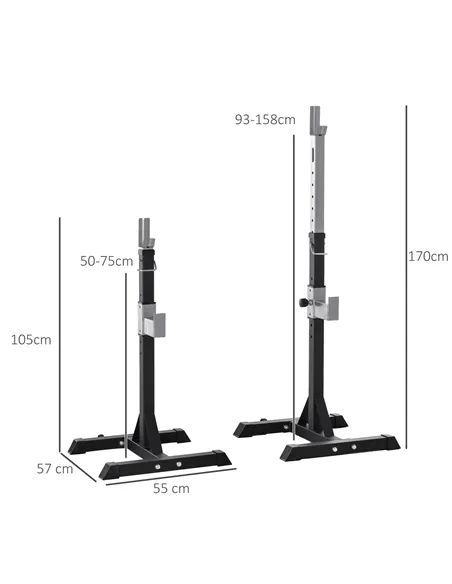 HOMCOM Barbell Squat Rack Adjustable Weight Lifting Bench Max Load 150kg Gym Fitness Strength Training Push up Dip Stand with Wh
