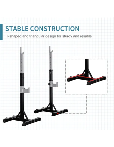 HOMCOM Barbell Squat Rack Adjustable Weight Lifting Bench Max Load 150kg Gym Fitness Strength Training Push up Dip Stand with Wh