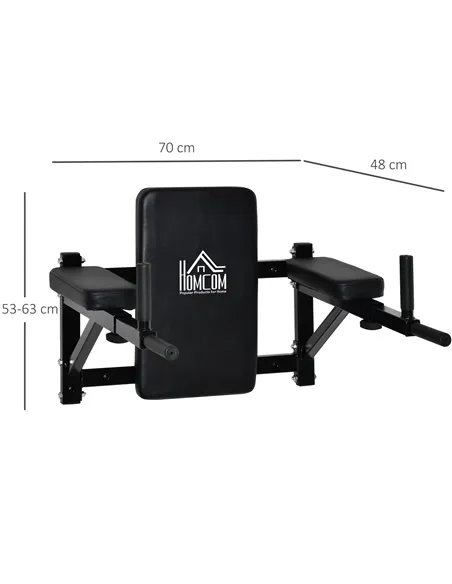 HOMCOM Wall Mounted Dip Station Knee Leg Raise Chin Up Pull Up Rack Home Gym Fitness Exercise Workout Bars New
