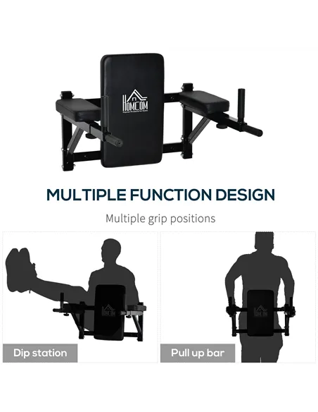 HOMCOM Wall Mounted Dip Station Knee Leg Raise Chin Up Pull Up Rack Home Gym Fitness Exercise Workout Bars New