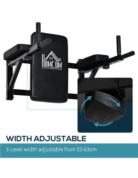 HOMCOM Wall Mounted Dip Station Knee Leg Raise Chin Up Pull Up Rack Home Gym Fitness Exercise Workout Bars New