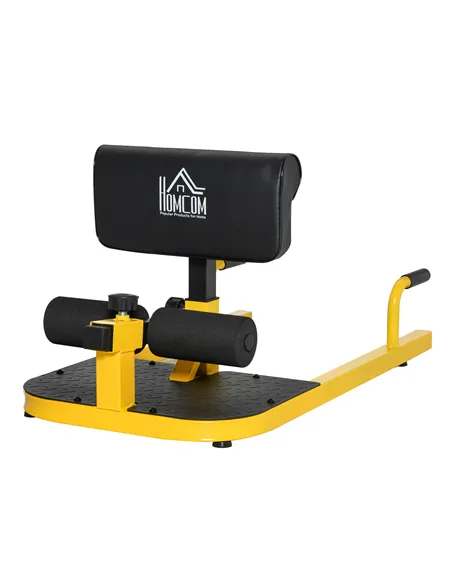 HOMCOM Squat Machine with Push Up Stand, Padded Hip Thrust Bench with Adjustable Cushion for Home Gym Work Out, Yellow