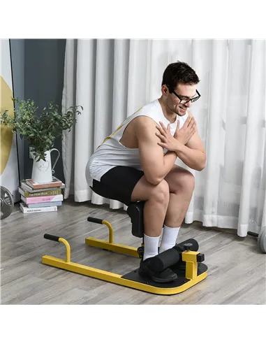 HOMCOM Squat Machine with Push Up Stand, Padded Hip Thrust Bench with Adjustable Cushion for Home Gym Work Out, Yellow