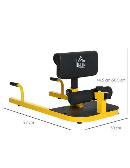 HOMCOM Squat Machine with Push Up Stand, Padded Hip Thrust Bench with Adjustable Cushion for Home Gym Work Out, Yellow