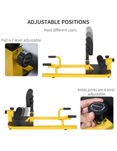 HOMCOM Squat Machine with Push Up Stand, Padded Hip Thrust Bench with Adjustable Cushion for Home Gym Work Out, Yellow