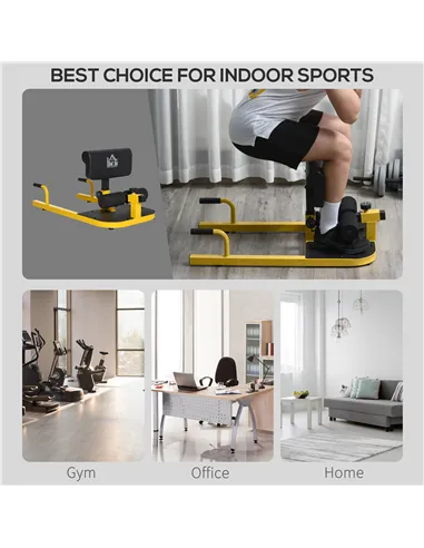 HOMCOM Squat Machine with Push Up Stand, Padded Hip Thrust Bench with Adjustable Cushion for Home Gym Work Out, Yellow