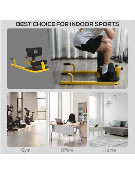 HOMCOM Squat Machine with Push Up Stand, Padded Hip Thrust Bench with Adjustable Cushion for Home Gym Work Out, Yellow
