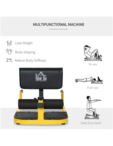 HOMCOM Squat Machine with Push Up Stand, Padded Hip Thrust Bench with Adjustable Cushion for Home Gym Work Out, Yellow