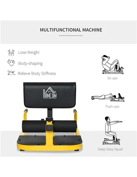 HOMCOM Squat Machine with Push Up Stand, Padded Hip Thrust Bench with Adjustable Cushion for Home Gym Work Out, Yellow