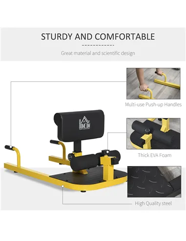 HOMCOM Squat Machine with Push Up Stand, Padded Hip Thrust Bench with Adjustable Cushion for Home Gym Work Out, Yellow