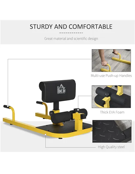 HOMCOM Squat Machine with Push Up Stand, Padded Hip Thrust Bench with Adjustable Cushion for Home Gym Work Out, Yellow