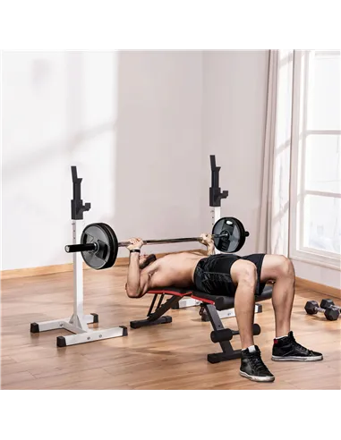 HOMCOM Heavy Duty Weight Bar Barbell Squat Stand Barbell Rack Spotter, for Home, Gym - Black