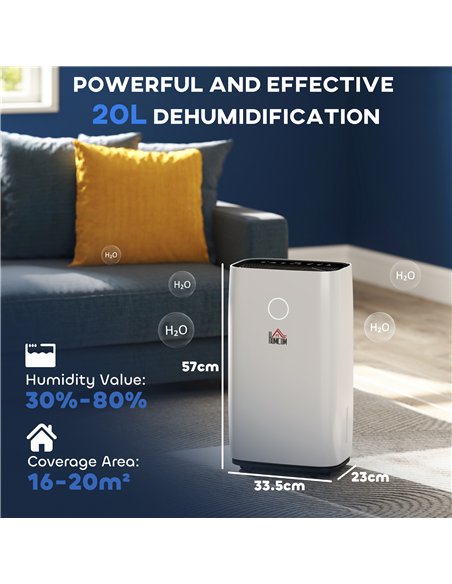HOMCOM 20L/Day Portable Dehumidifier for Home, with LED Screen, Sleep Mode, 24H Timer, 4L Water Tank, Electric Air Dehumidifier 