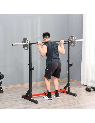 HOMCOM Barbell Rack, Width and Height Adjustable Dip Stand, Bench Press Rack for Home Gym Weight Lifting Fitness Workout, Max Lo