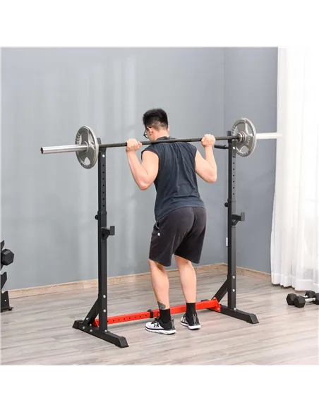 HOMCOM Barbell Rack, Width and Height Adjustable Dip Stand, Bench Press Rack for Home Gym Weight Lifting Fitness Workout, Max Lo