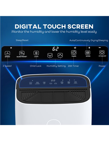 HOMCOM 20L/Day Portable Dehumidifier for Home, with LED Screen, Sleep Mode, 24H Timer, 4L Water Tank, Electric Air Dehumidifier 