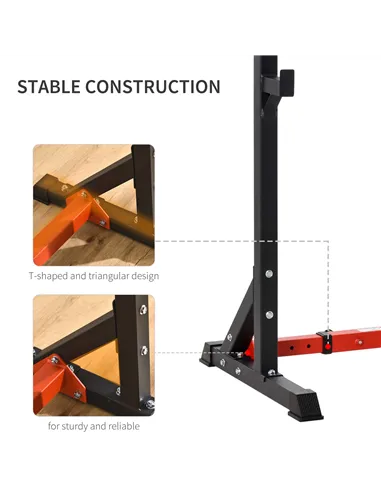 HOMCOM Barbell Rack, Width and Height Adjustable Dip Stand, Bench Press Rack for Home Gym Weight Lifting Fitness Workout, Max Lo