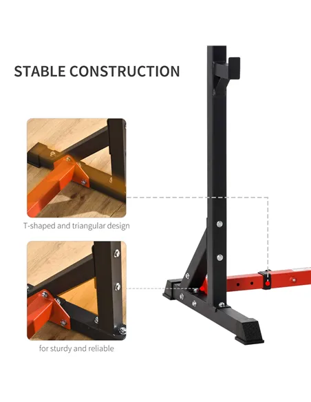 HOMCOM Barbell Rack, Width and Height Adjustable Dip Stand, Bench Press Rack for Home Gym Weight Lifting Fitness Workout, Max Lo