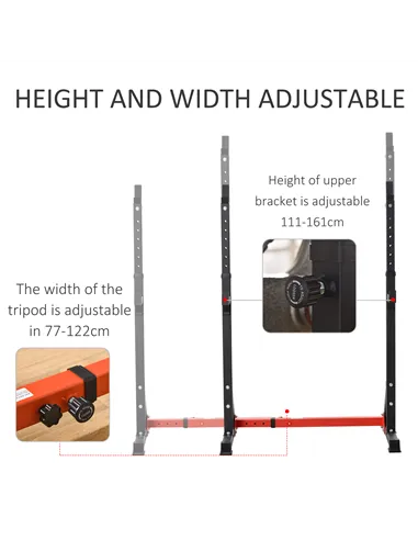 HOMCOM Barbell Rack, Width and Height Adjustable Dip Stand, Bench Press Rack for Home Gym Weight Lifting Fitness Workout, Max Lo