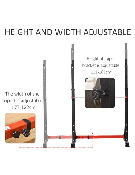 HOMCOM Barbell Rack, Width and Height Adjustable Dip Stand, Bench Press Rack for Home Gym Weight Lifting Fitness Workout, Max Lo