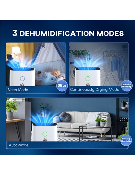 HOMCOM 20L/Day Portable Dehumidifier for Home, with LED Screen, Sleep Mode, 24H Timer, 4L Water Tank, Electric Air Dehumidifier 