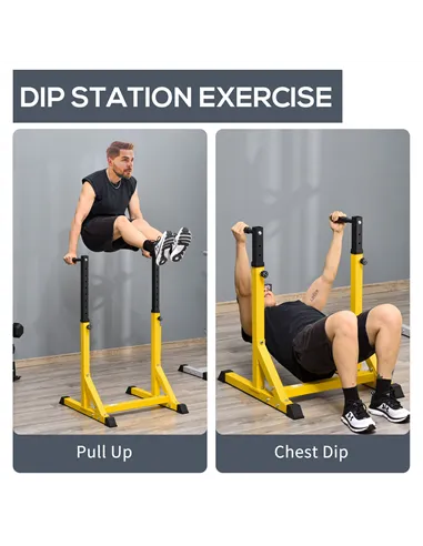 HOMCOM 83.5L x 71.5W x 126H cm Dip Station Chin Up Parallel Bars Pull Up Power Tower Home Gym Workout Bicep Tricep Fitness Equip
