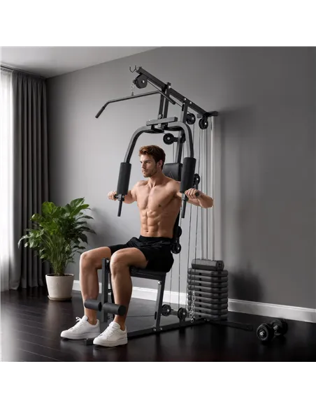 HOMCOM Multifunction Home Gym Machine, with 45kg Weight Stacks, for Strength Training