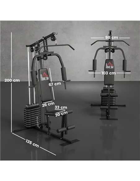 HOMCOM Multifunction Home Gym Machine, with 45kg Weight Stacks, for Strength Training