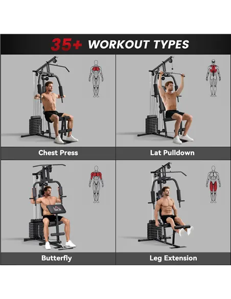 HOMCOM Multifunction Home Gym Machine, with 45kg Weight Stacks, for Strength Training