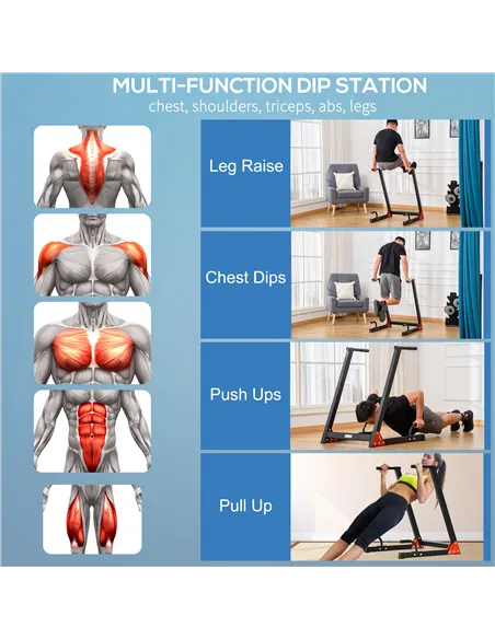 HOMCOM Dip Stand Station Heavy Duty Upper Body Workout Equipment Angled Grip for Triceps dips Pull Ups Push Ups for Home Gym Off