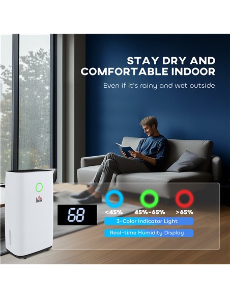 HOMCOM 20L/Day Portable Dehumidifier for Home, with LED Screen, Sleep Mode, 24H Timer, 4L Water Tank, Electric Air Dehumidifier 